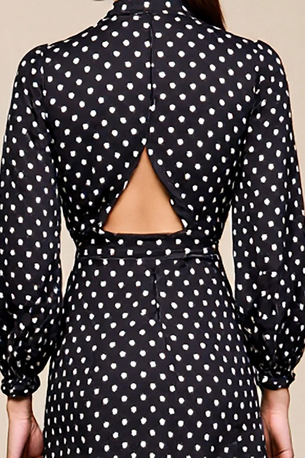 Black Polka Dot Long Sleeve A Line Wedding Guest Dress sold by Zapaka product image thumbnail 4