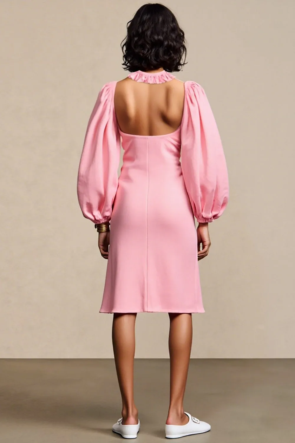 Pink Ruffled A Line Wedding Guest Dress With Removable Sleeves sold by Zapaka product image thumbnail 2