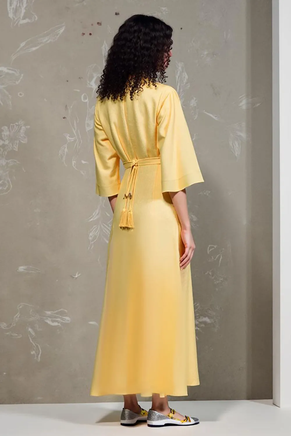 Yellow A Line Lapel Wedding Guest Dress sold by Zapaka product image thumbnail 2