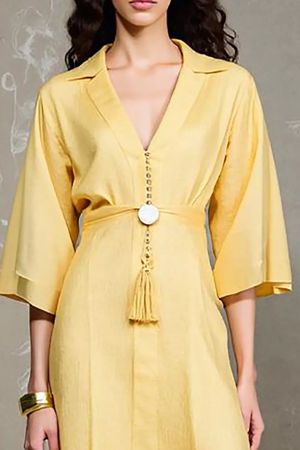 Yellow A Line Lapel Wedding Guest Dress sold by Zapaka product image thumbnail 4