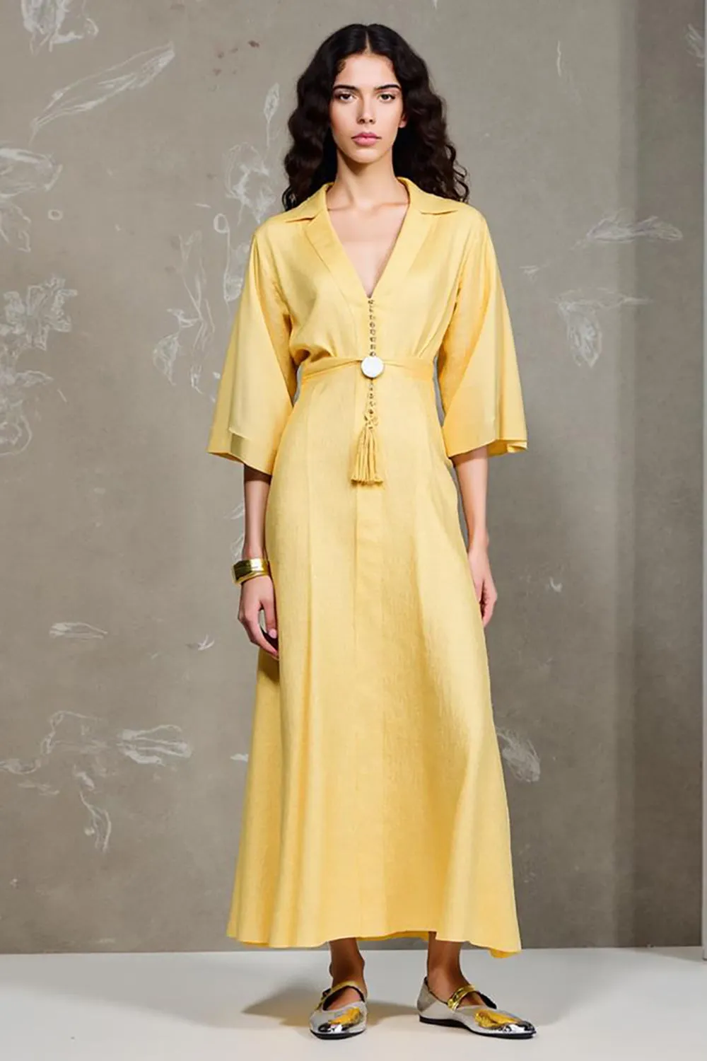Yellow A Line Lapel Wedding Guest Dress sold by Zapaka