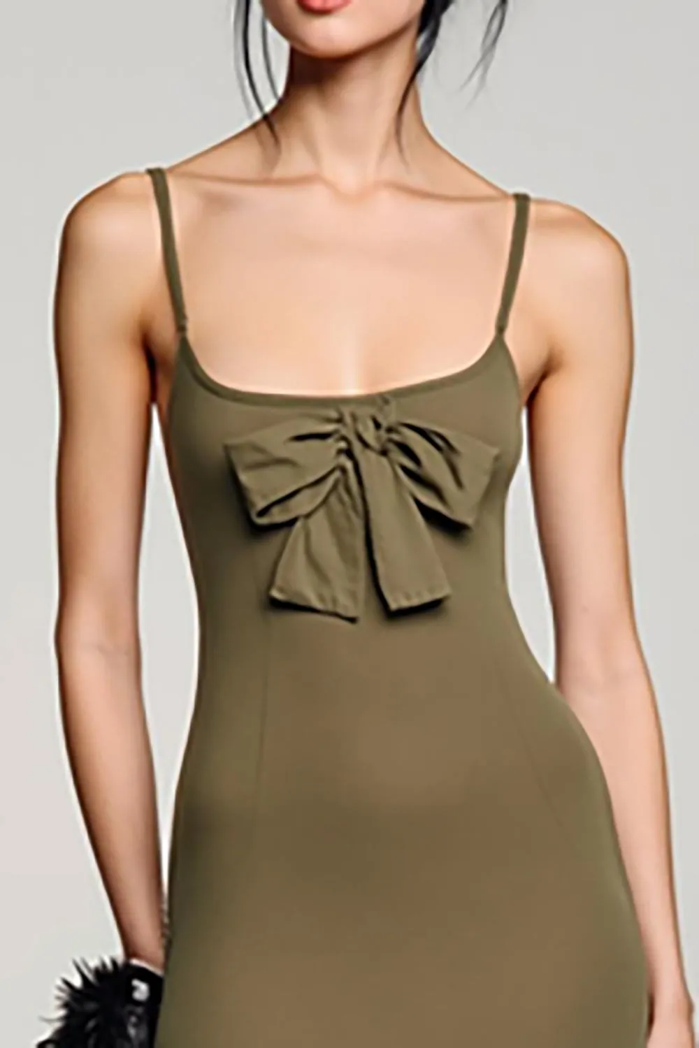 Olive Chiffon Spaghetti Straps Wedding Guest Dress with Bowknot sold by Zapaka product image thumbnail 3