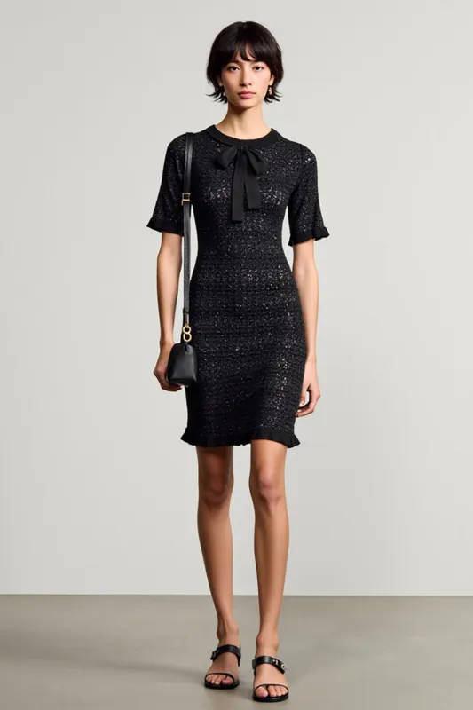 Black Jersey Round Neck Sheath Wedding Guest Dress sold by Zapaka