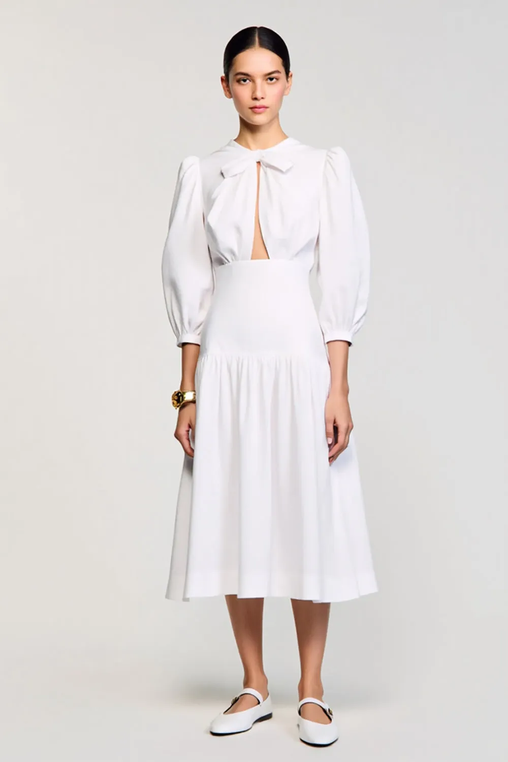 A Line White Midi Wedding Guest Dress With Bow sold by Zapaka