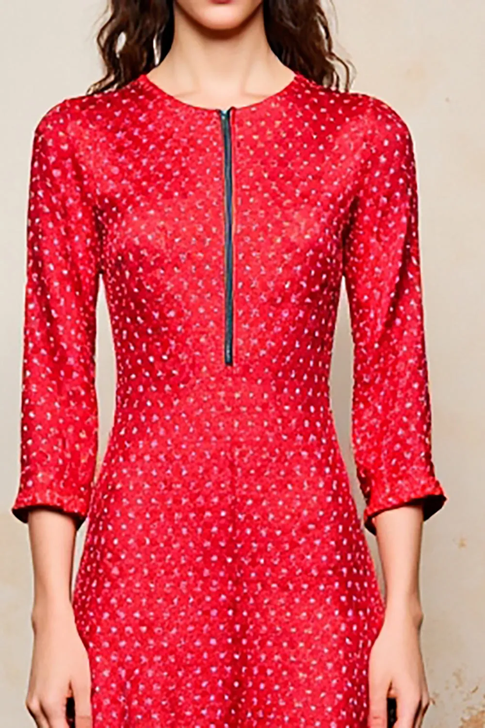Red A Line 3/4 Sleeve Wedding Guest Dress sold by Zapaka product image thumbnail 3