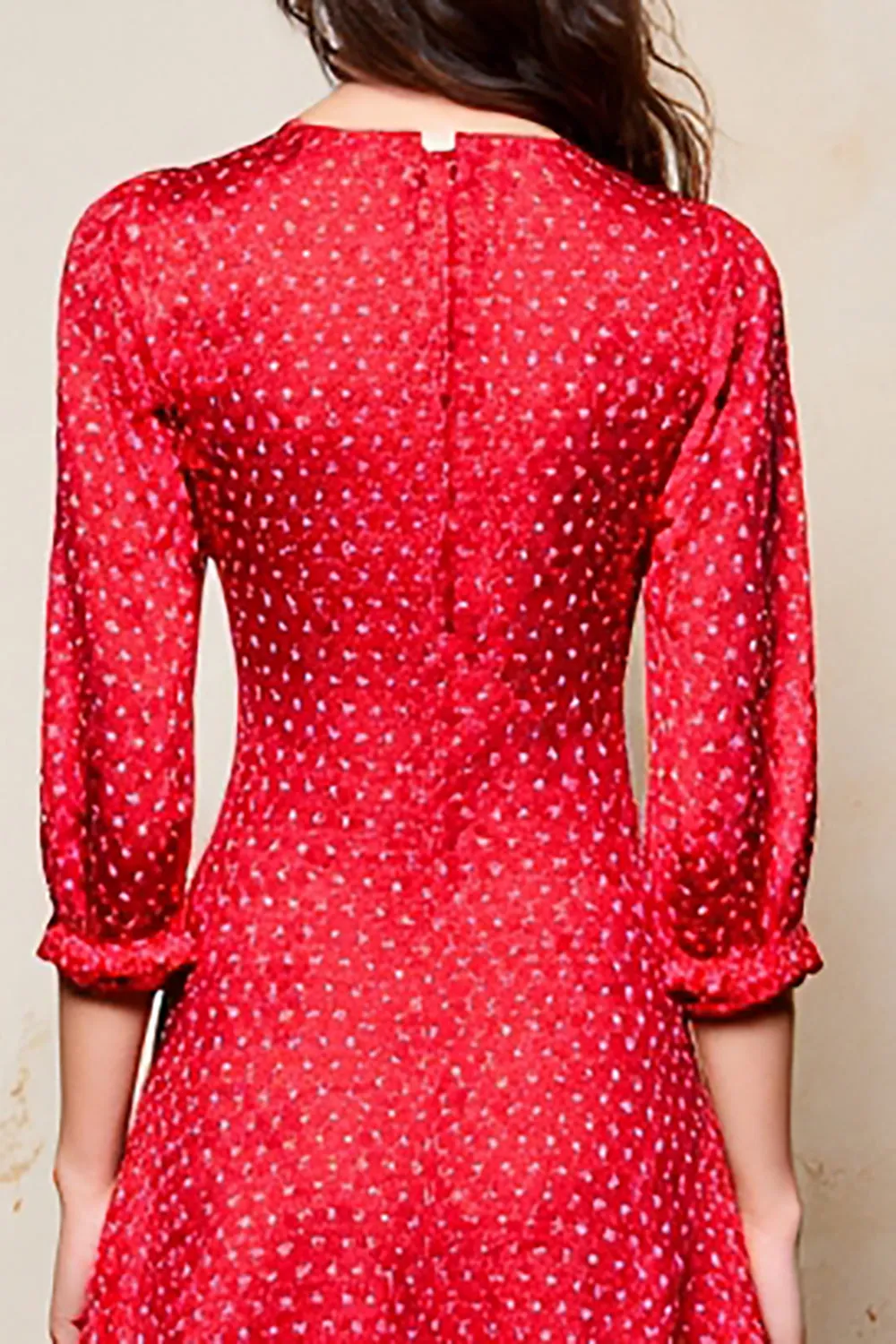Red A Line 3/4 Sleeve Wedding Guest Dress sold by Zapaka product image thumbnail 4
