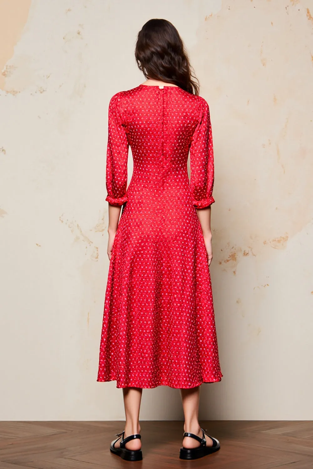 Red A Line 3/4 Sleeve Wedding Guest Dress sold by Zapaka product image thumbnail 2
