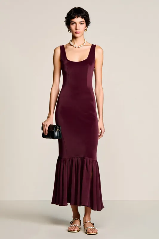 Burgundy Sheath Velvet Wedding Guest Dress sold by Zapaka