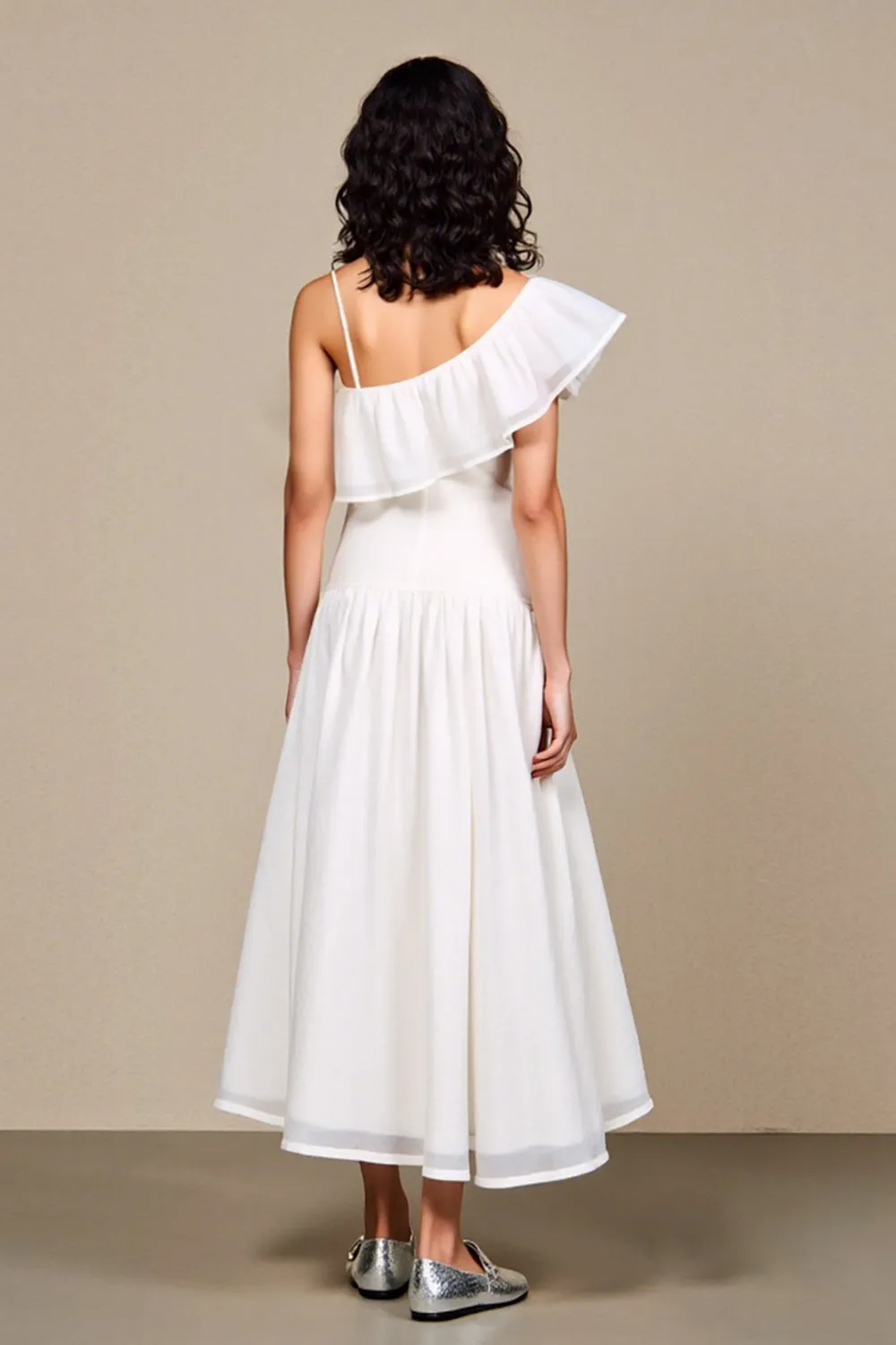 White A Line Floral Ruffled Wedding Guest Dress sold by Zapaka product image thumbnail 2