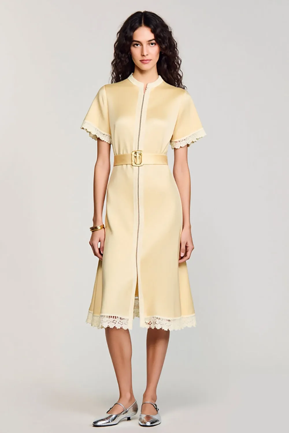 Satin Apricot A Line Wedding Guest Dress sold by Zapaka