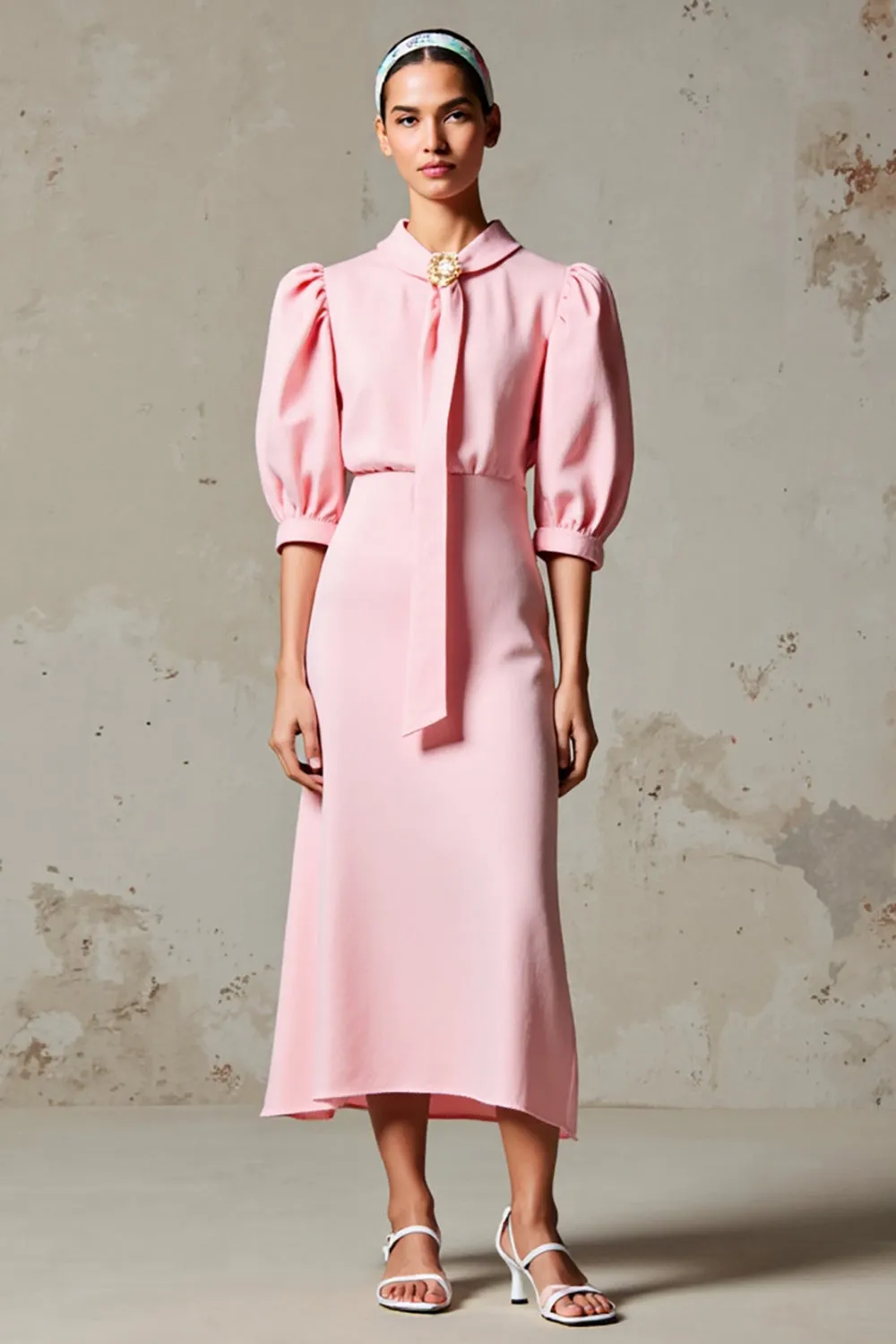 Pink A Line Half Sleeve Wedding Guest Dress With Sash sold by Zapaka