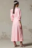 Pink A Line Half Sleeve Wedding Guest Dress With Sash sold by Zapaka