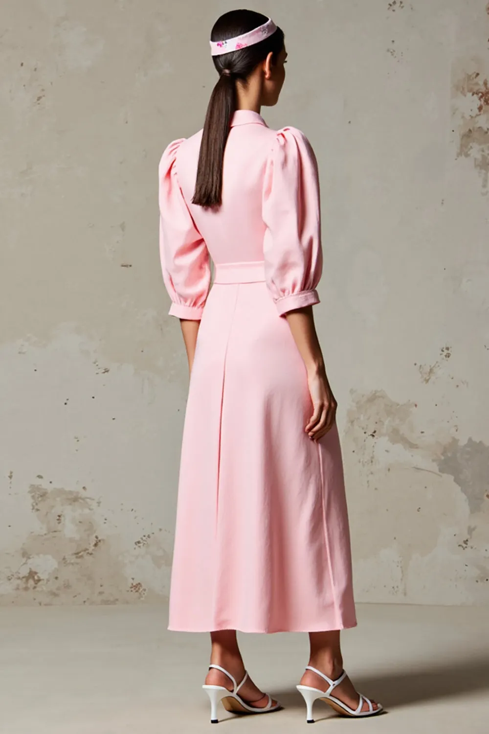 Pink A Line Half Sleeve Wedding Guest Dress With Sash sold by Zapaka product image thumbnail 2