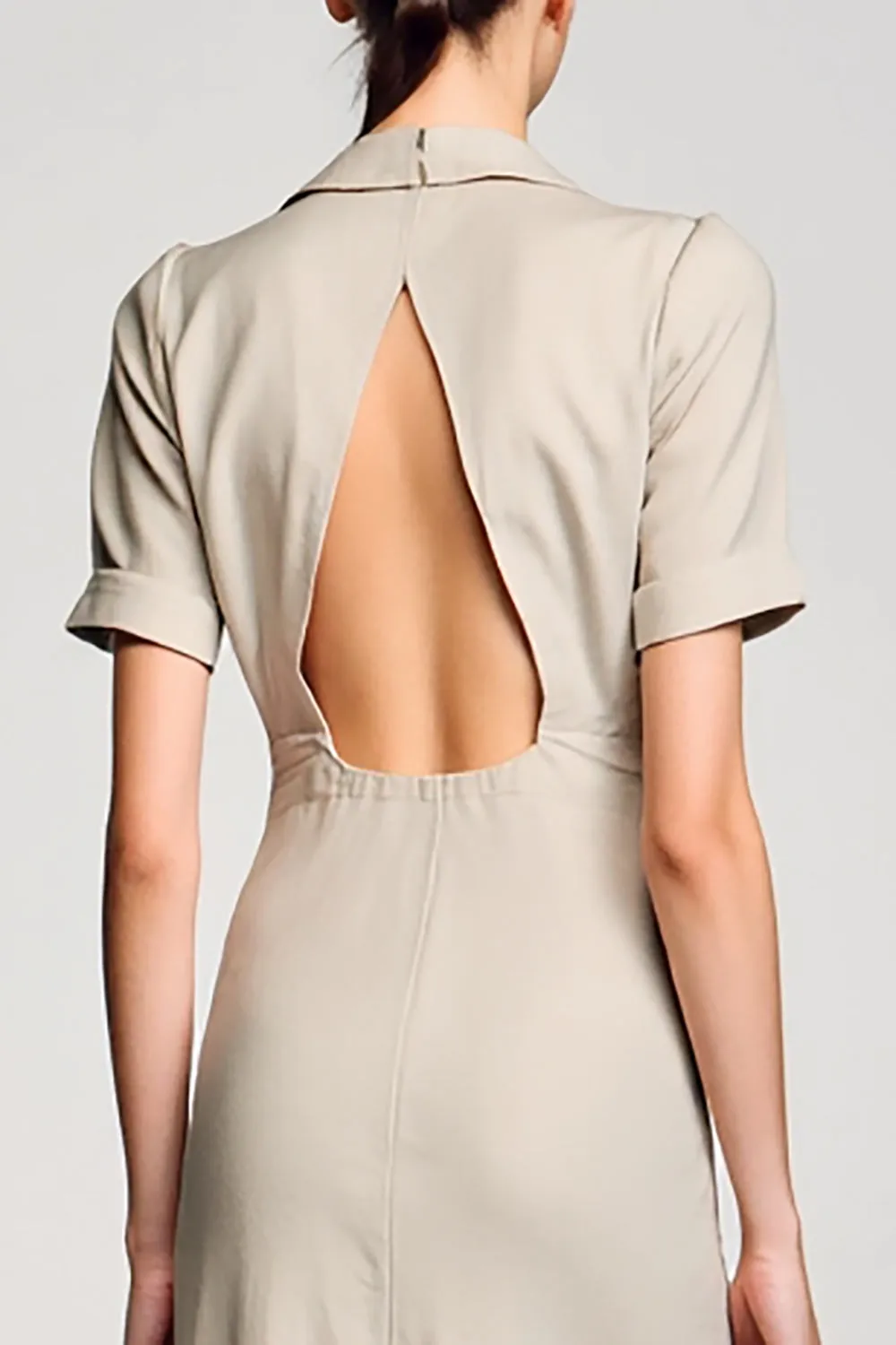 Grey Notched Lapel Keyhole Single Breasted Wedding Guest Dress sold by Zapaka product image thumbnail 4