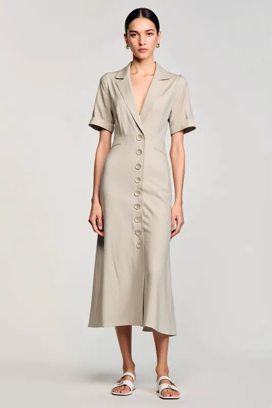 Grey Notched Lapel Keyhole Single Breasted Wedding Guest Dress sold by Zapaka