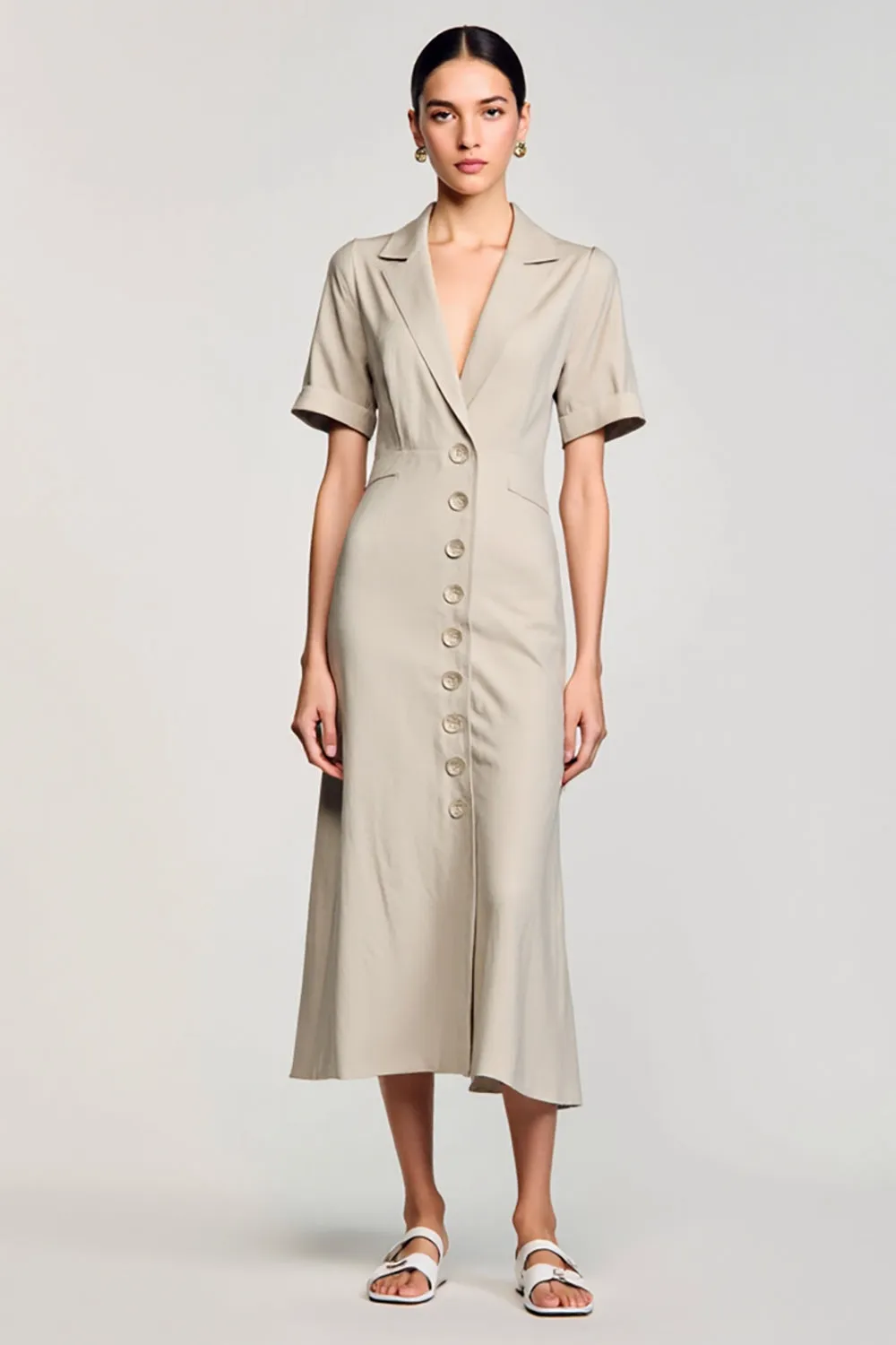 Grey Notched Lapel Keyhole Single Breasted Wedding Guest Dress sold by Zapaka