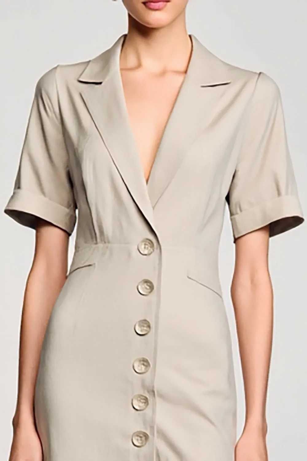 Grey Notched Lapel Keyhole Single Breasted Wedding Guest Dress sold by Zapaka product image thumbnail 3