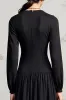 Black A Line Cowl Neck Long Sleeve Wedding Guest Dress sold by Zapaka
