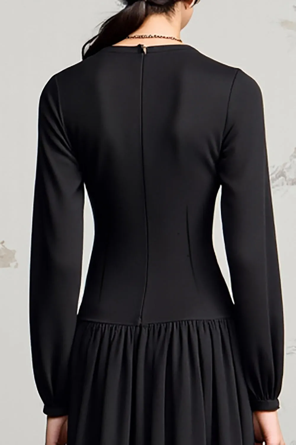 Black A Line Cowl Neck Long Sleeve Wedding Guest Dress sold by Zapaka product image thumbnail 4