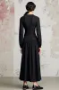 Black A Line Cowl Neck Long Sleeve Wedding Guest Dress sold by Zapaka