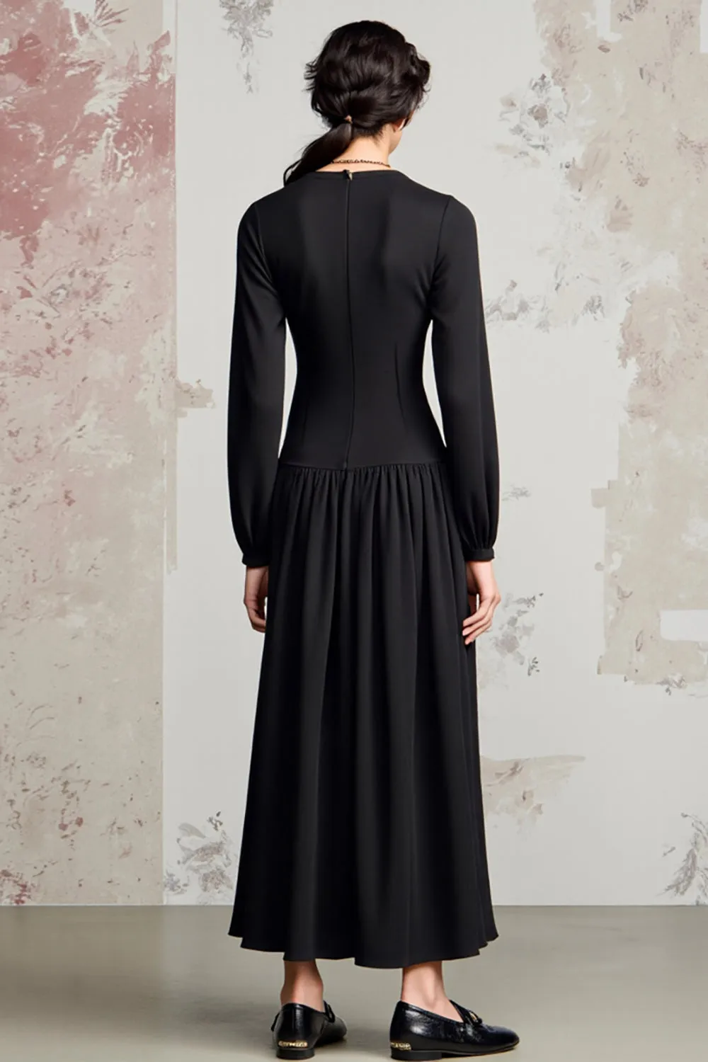 Black A Line Cowl Neck Long Sleeve Wedding Guest Dress sold by Zapaka product image thumbnail 2