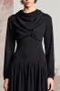 Black A Line Cowl Neck Long Sleeve Wedding Guest Dress sold by Zapaka