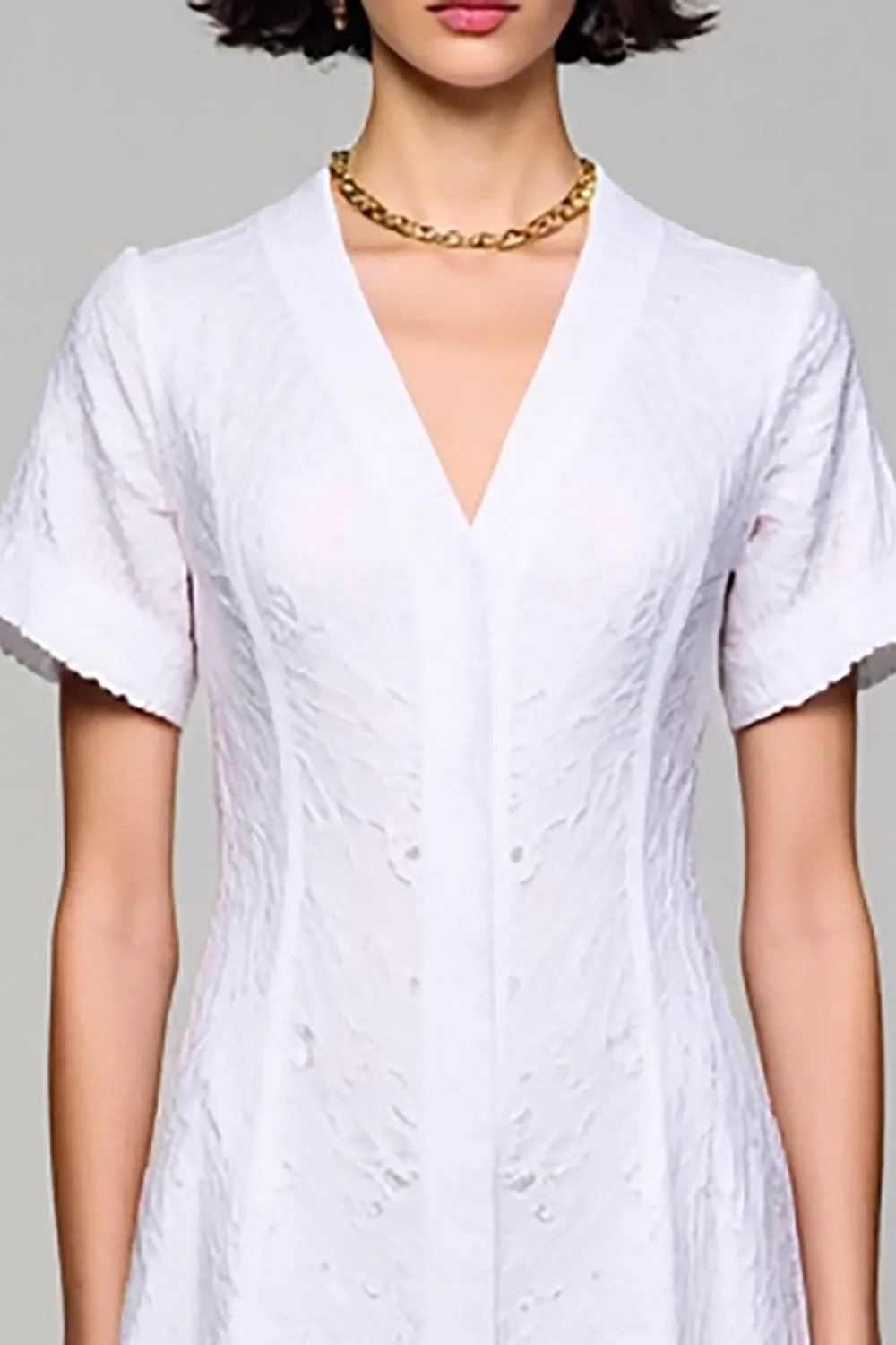 Simple A Line V Neck Long White Wedding Guest Dress sold by Zapaka product image thumbnail 3