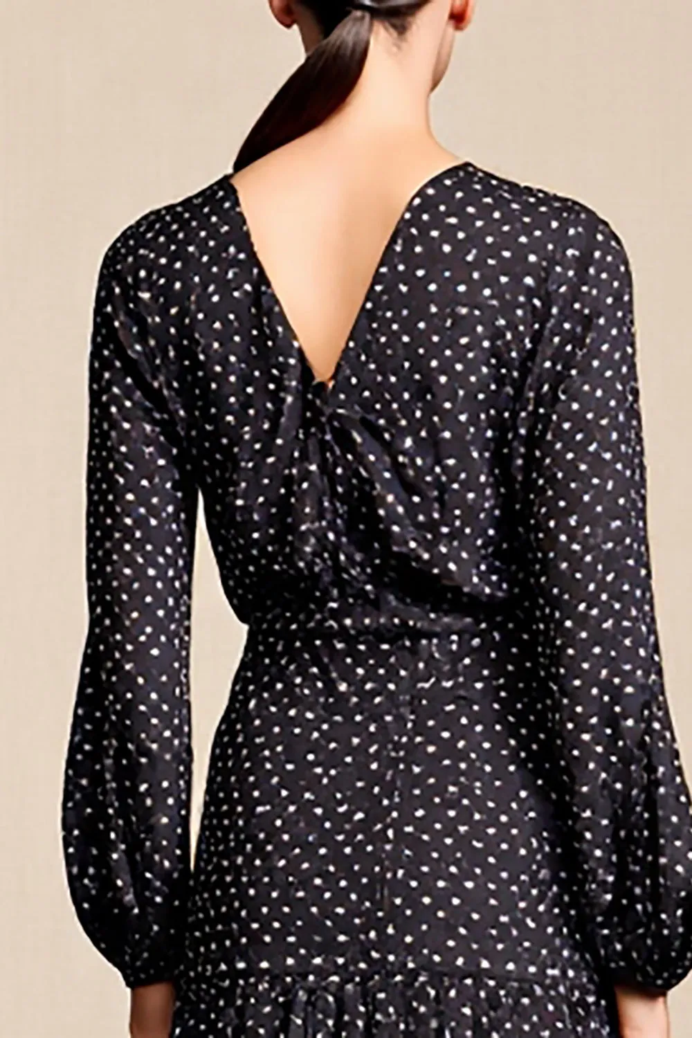 Black A Line Long Sleeve Wedding Guest Dress with White Polka Dots sold by Zapaka product image thumbnail 4