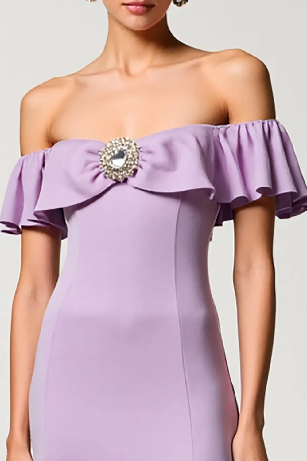 Chiffon Purple Off the Shoulder A Line Wedding Guest Dress sold by Zapaka product image thumbnail 3