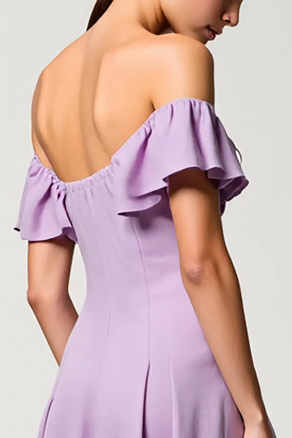 Chiffon Purple Off the Shoulder A Line Wedding Guest Dress sold by Zapaka product image thumbnail 4