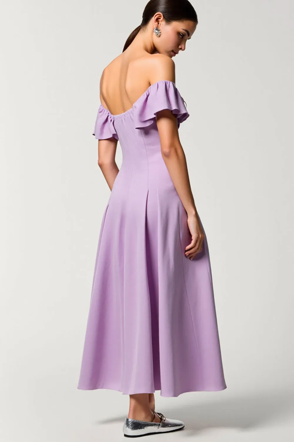 Chiffon Purple Off the Shoulder A Line Wedding Guest Dress sold by Zapaka product image thumbnail 2