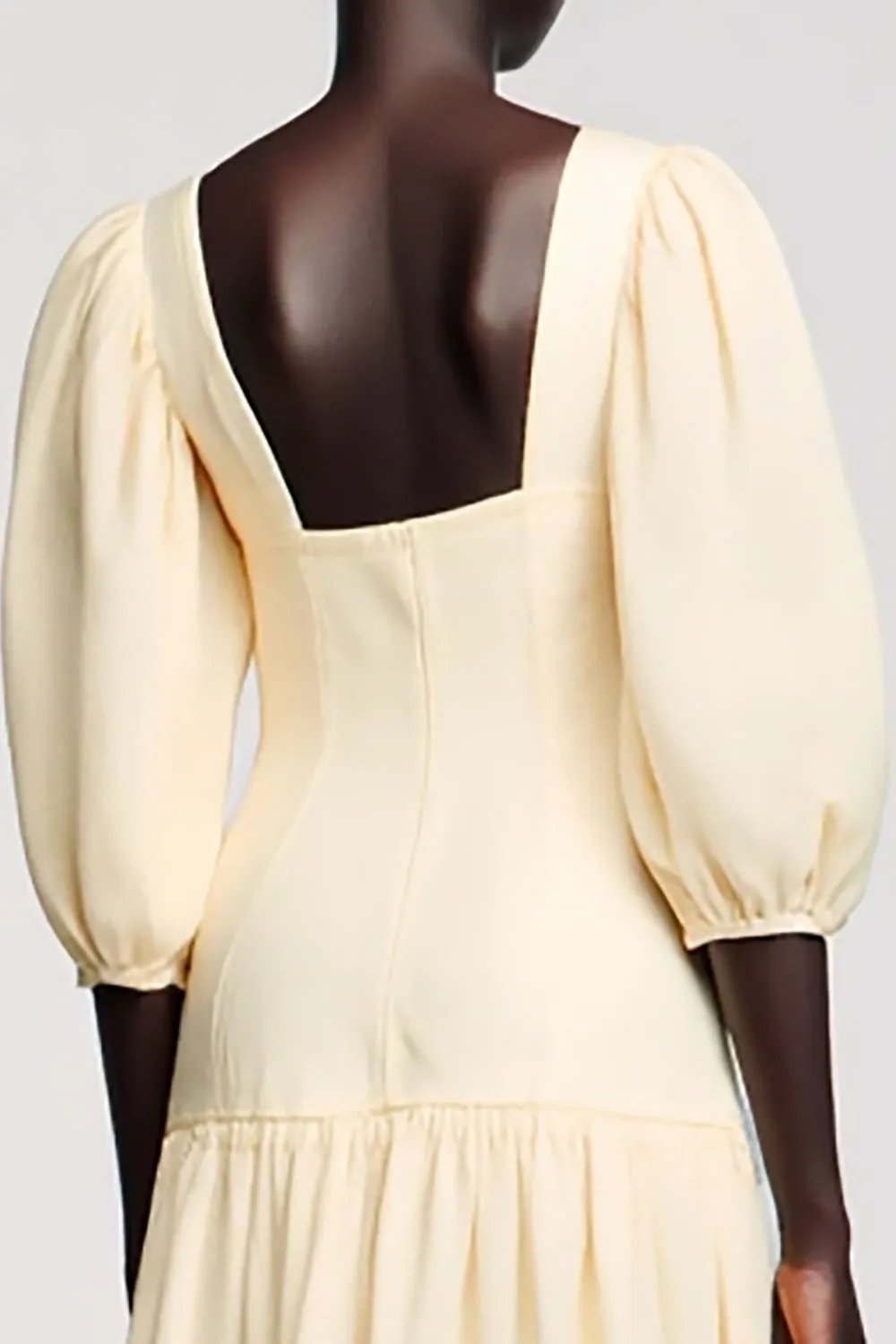 Apricot Square Neck Satin Midi Wedding Guest Dress with Sleeves sold by Zapaka product image thumbnail 4