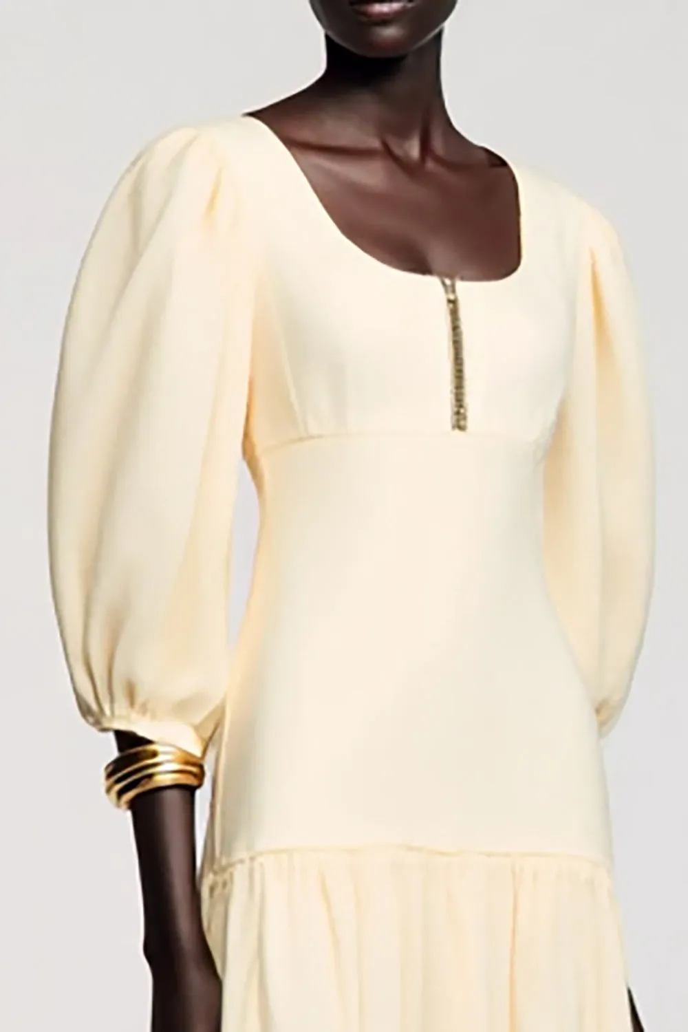 Apricot Square Neck Satin Midi Wedding Guest Dress with Sleeves sold by Zapaka product image thumbnail 3