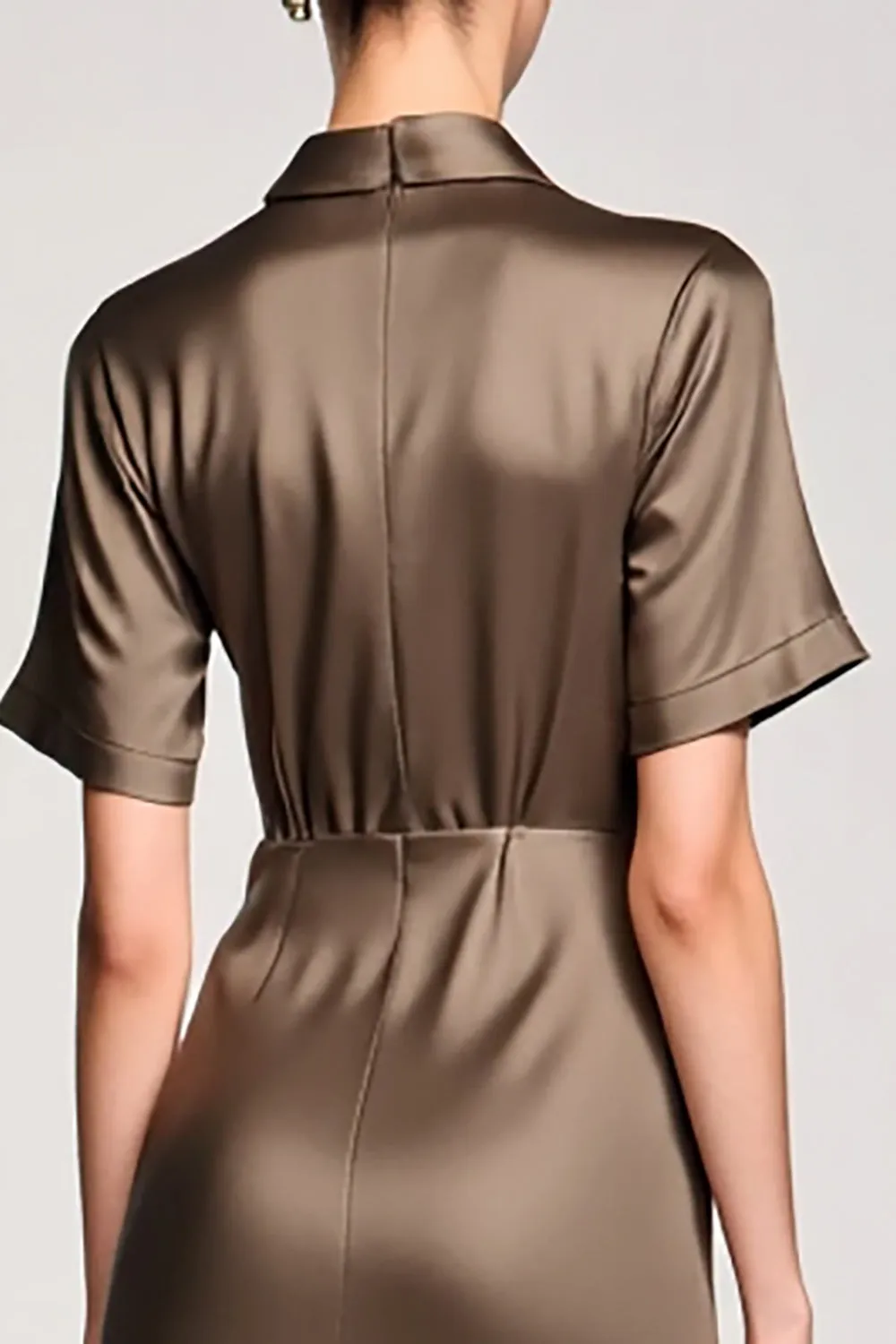 Olive Sheath Notched Lapel Wedding Guest Dress with Slit sold by Zapaka product image thumbnail 4