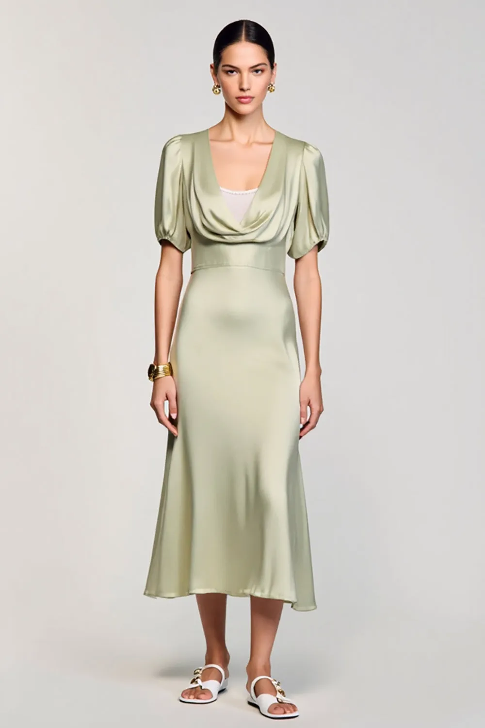 Cowl Neck A Line Satin Wedding Guest Dress sold by Zapaka