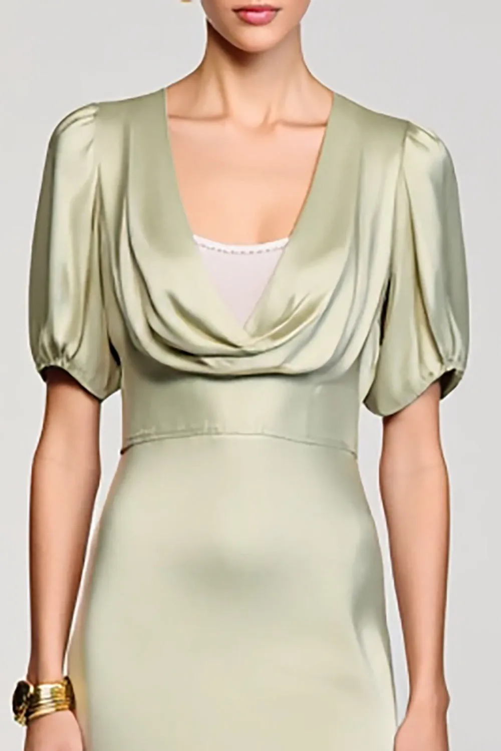 Cowl Neck A Line Satin Wedding Guest Dress sold by Zapaka product image thumbnail 3