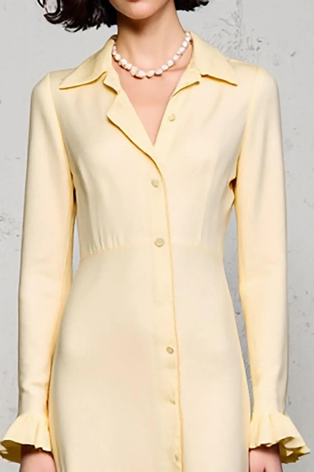 Lapel Long Sleeve Apricot Wedding Guest Dress sold by Zapaka product image thumbnail 3