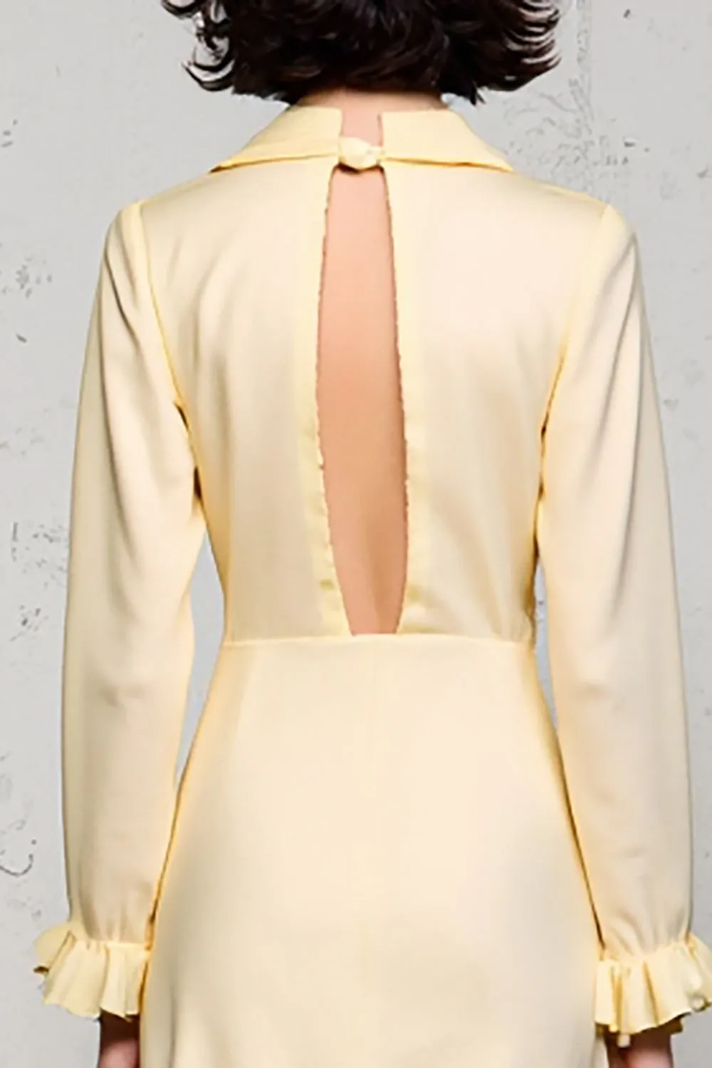 Lapel Long Sleeve Apricot Wedding Guest Dress sold by Zapaka product image thumbnail 4