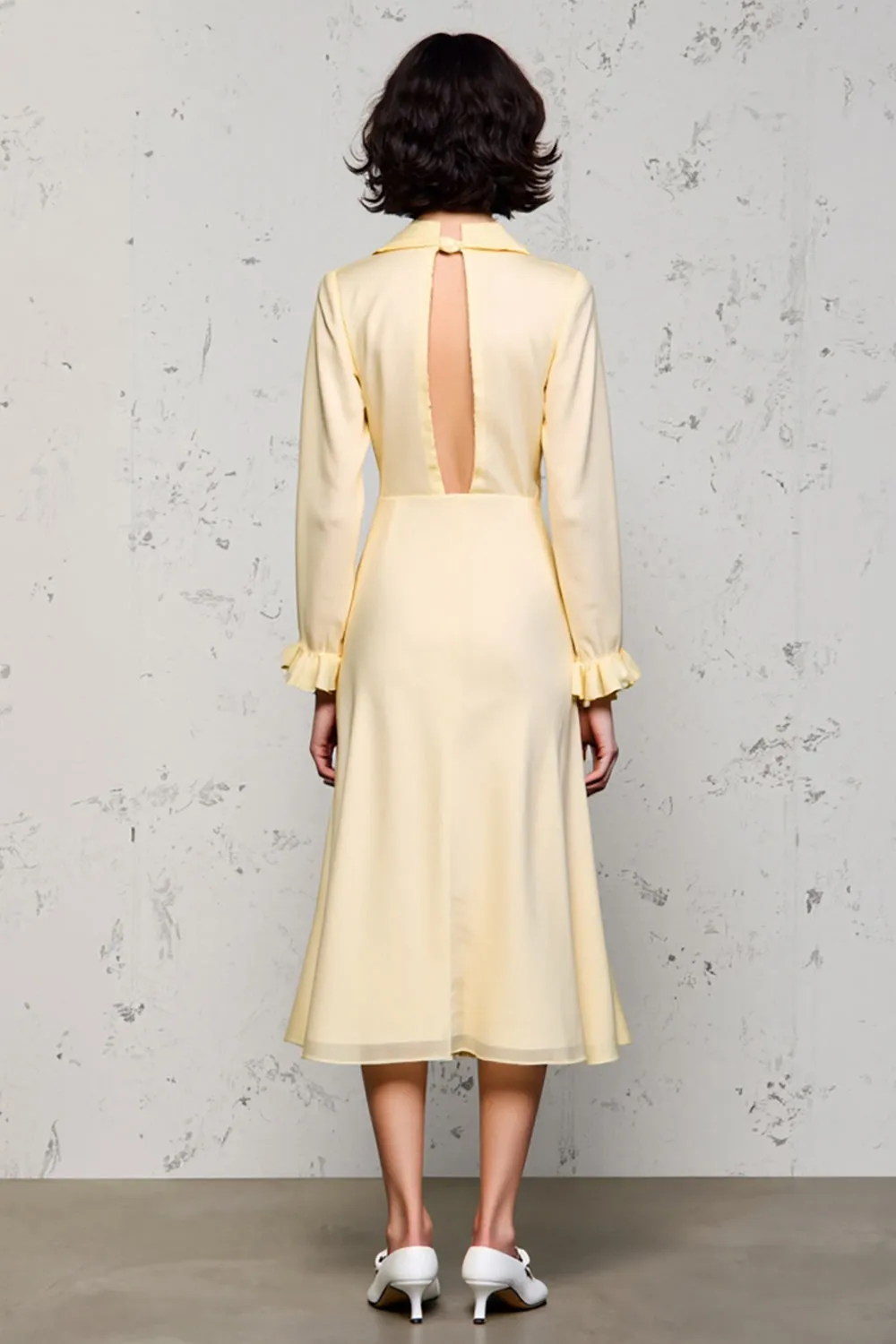 Lapel Long Sleeve Apricot Wedding Guest Dress sold by Zapaka product image thumbnail 2