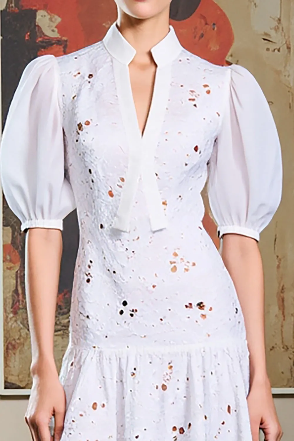 White A Line Printed Wedding Guest Dress sold by Zapaka product image thumbnail 3