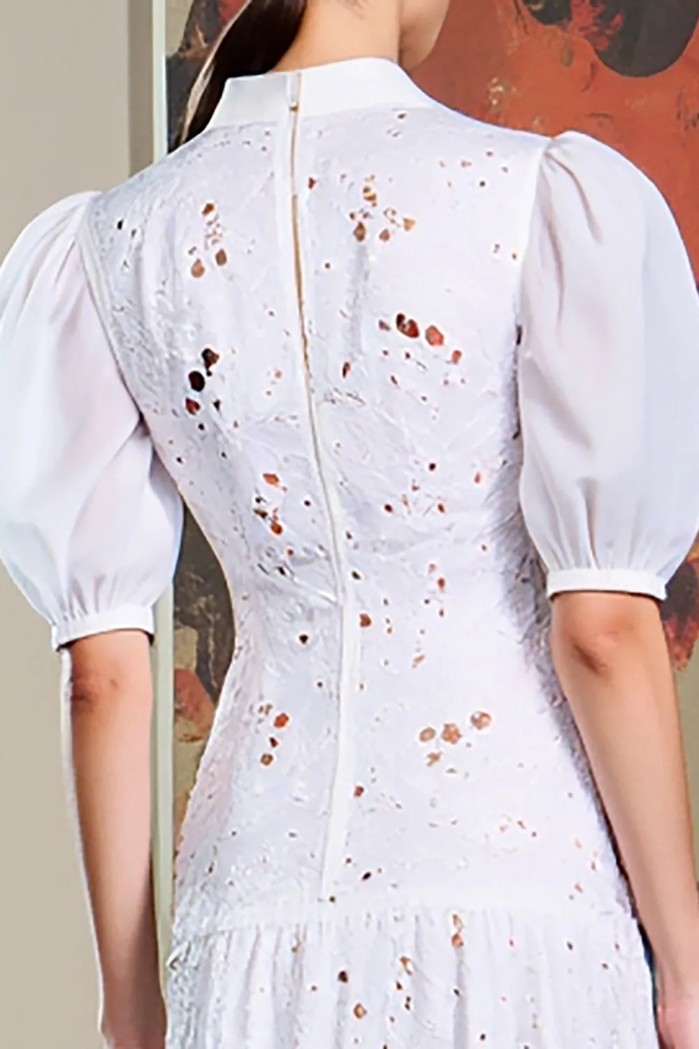 White A Line Printed Wedding Guest Dress sold by Zapaka product image thumbnail 4