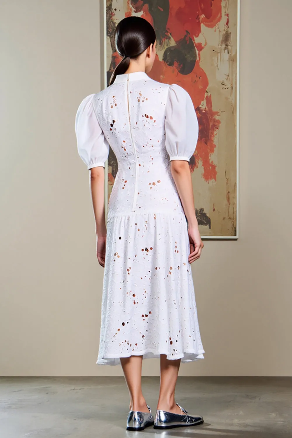 White A Line Printed Wedding Guest Dress sold by Zapaka product image thumbnail 2