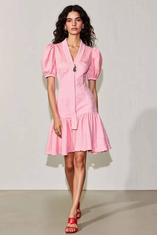 Pink V-Neck A Line Short Wedding Guest Dress sold by Zapaka