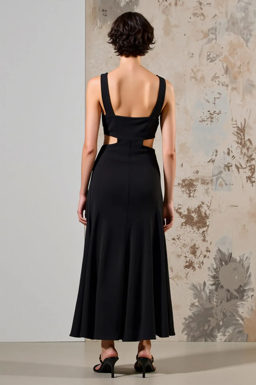 Simple Black Round Neck Satin Long Wedding Guest Dress sold by Zapaka product image thumbnail 2
