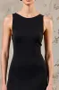 Simple Black Round Neck Satin Long Wedding Guest Dress sold by Zapaka