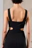 Simple Black Round Neck Satin Long Wedding Guest Dress sold by Zapaka