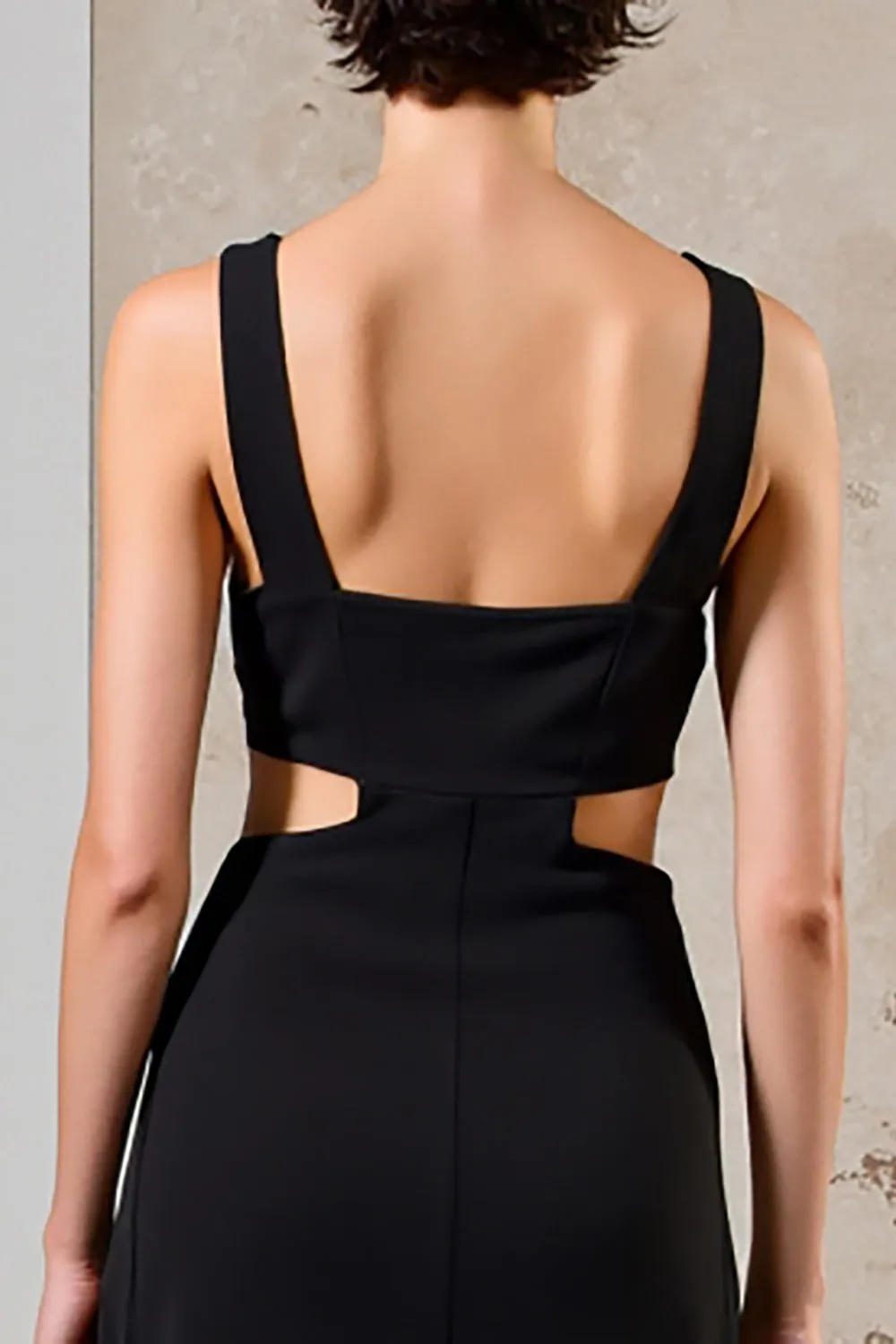 Simple Black Round Neck Satin Long Wedding Guest Dress sold by Zapaka product image thumbnail 4