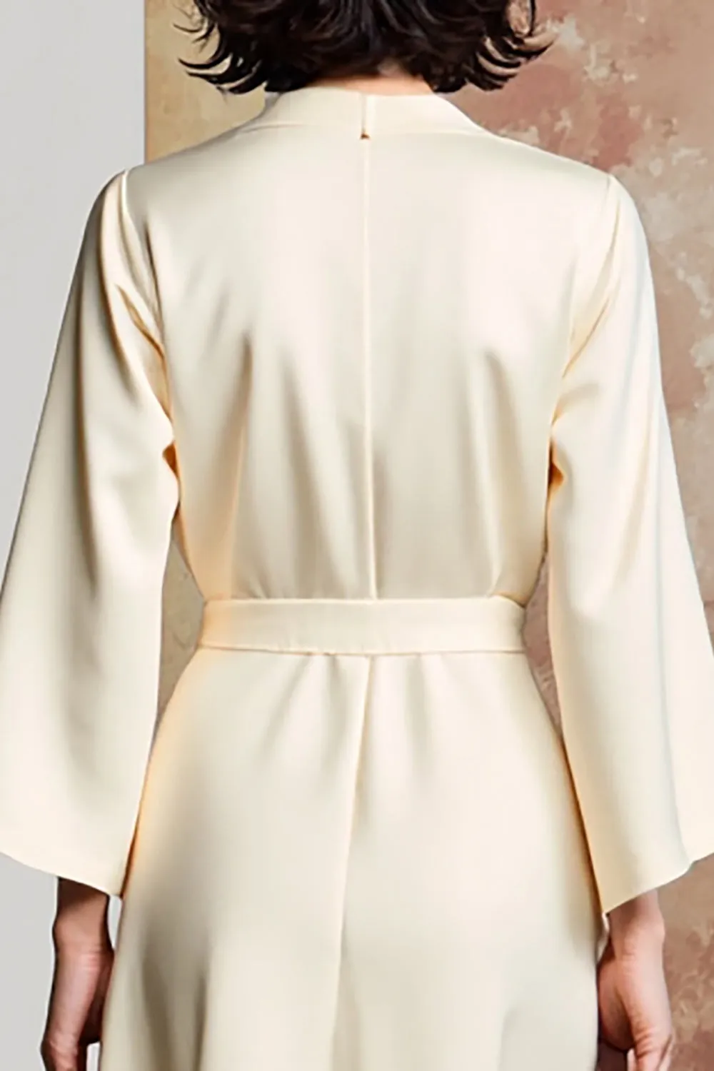 A Line Ivory V Neck Long Wedding Guest Dress With Bow sold by Zapaka product image thumbnail 4