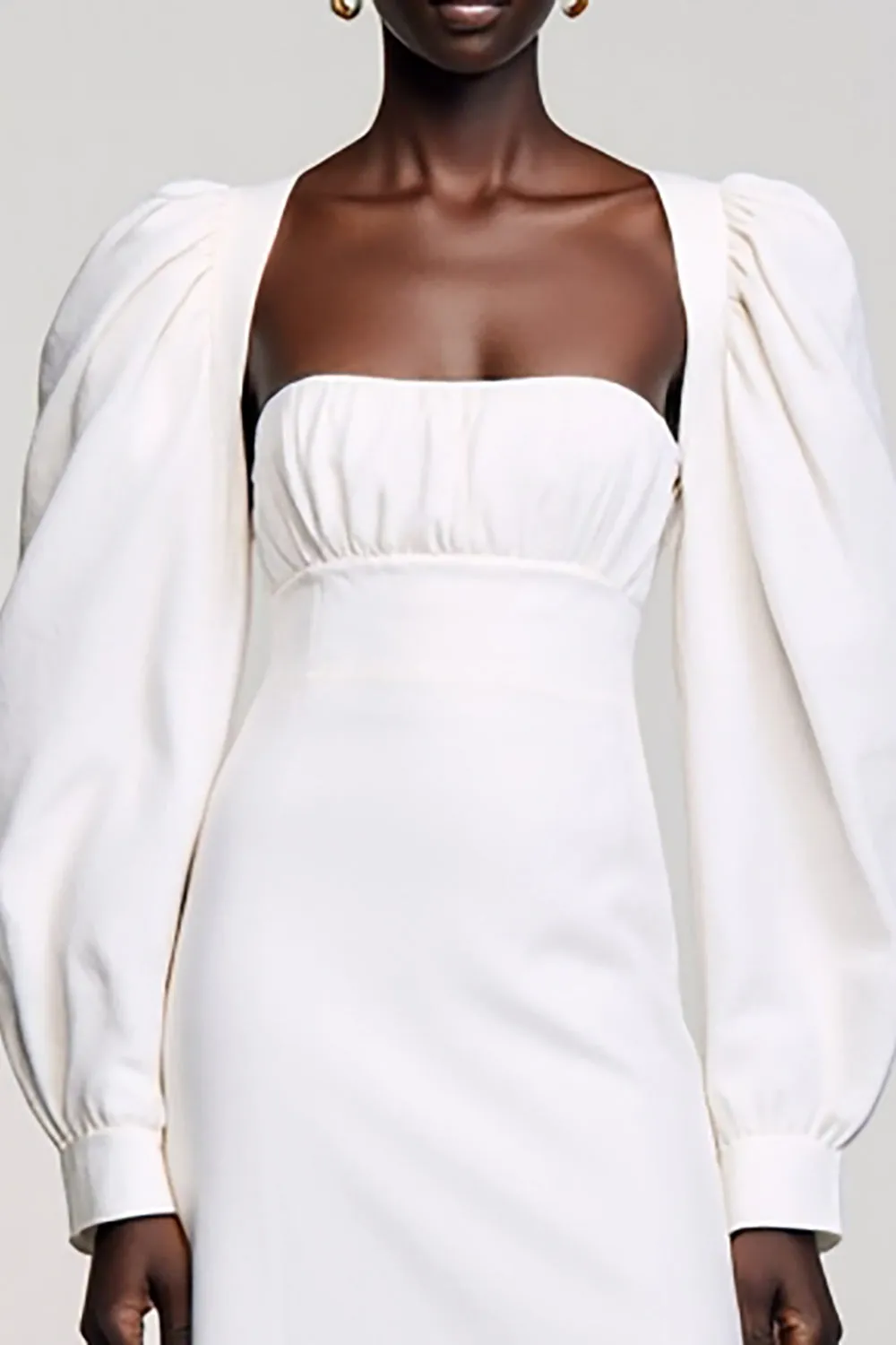 White A Line Long Sleeves Wedding Guest Dress sold by Zapaka product image thumbnail 3