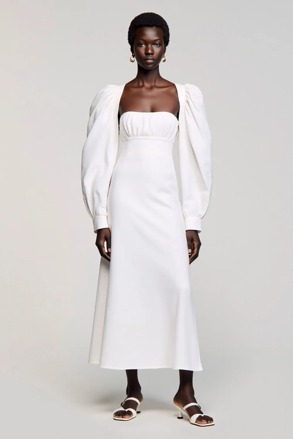 White A Line Long Sleeves Wedding Guest Dress sold by Zapaka